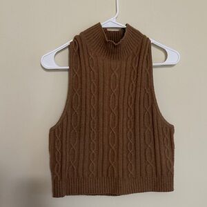 ALO Yoga Cable Knit Sleeveless Turtleneck Vest - Brown